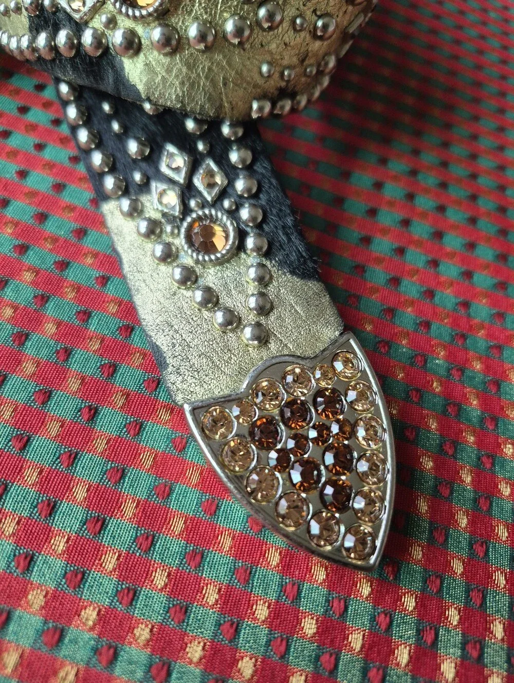 Kippys Swarovski Crystal Rhinestone Cow Hide Leather Belt Size 30 Amber Bronze